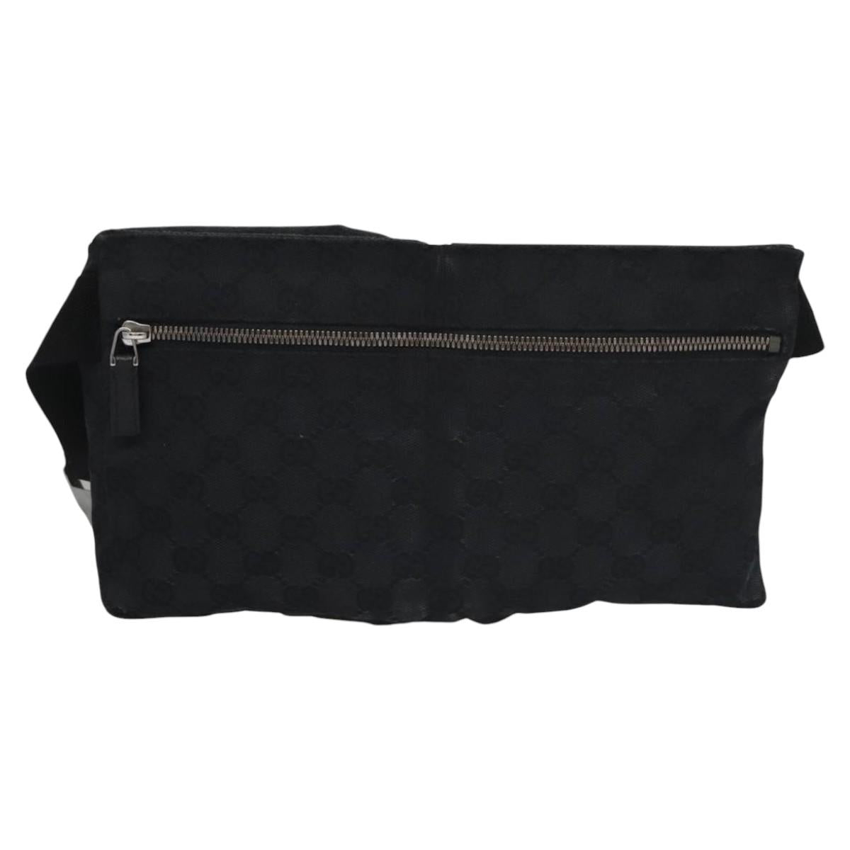 GUCCI GG Canvas Waist bag Black Silver 28566 Auth hk2128
