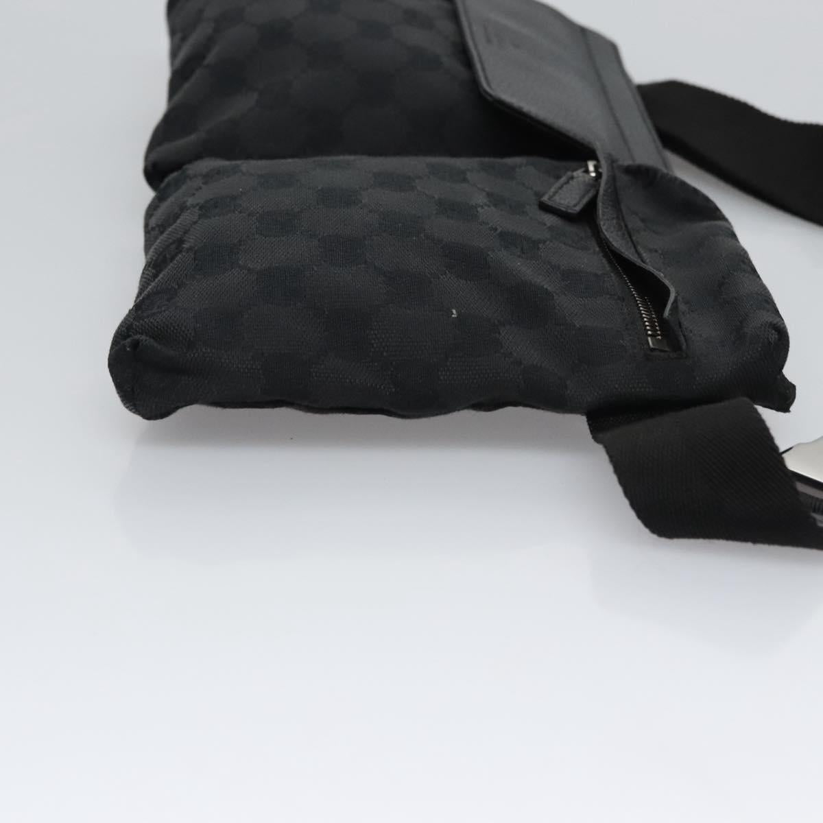 GUCCI GG Canvas Waist bag Black Silver 28566 Auth hk2128