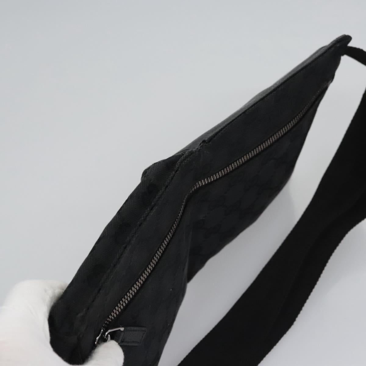 GUCCI GG Canvas Waist bag Black Silver 28566 Auth hk2128