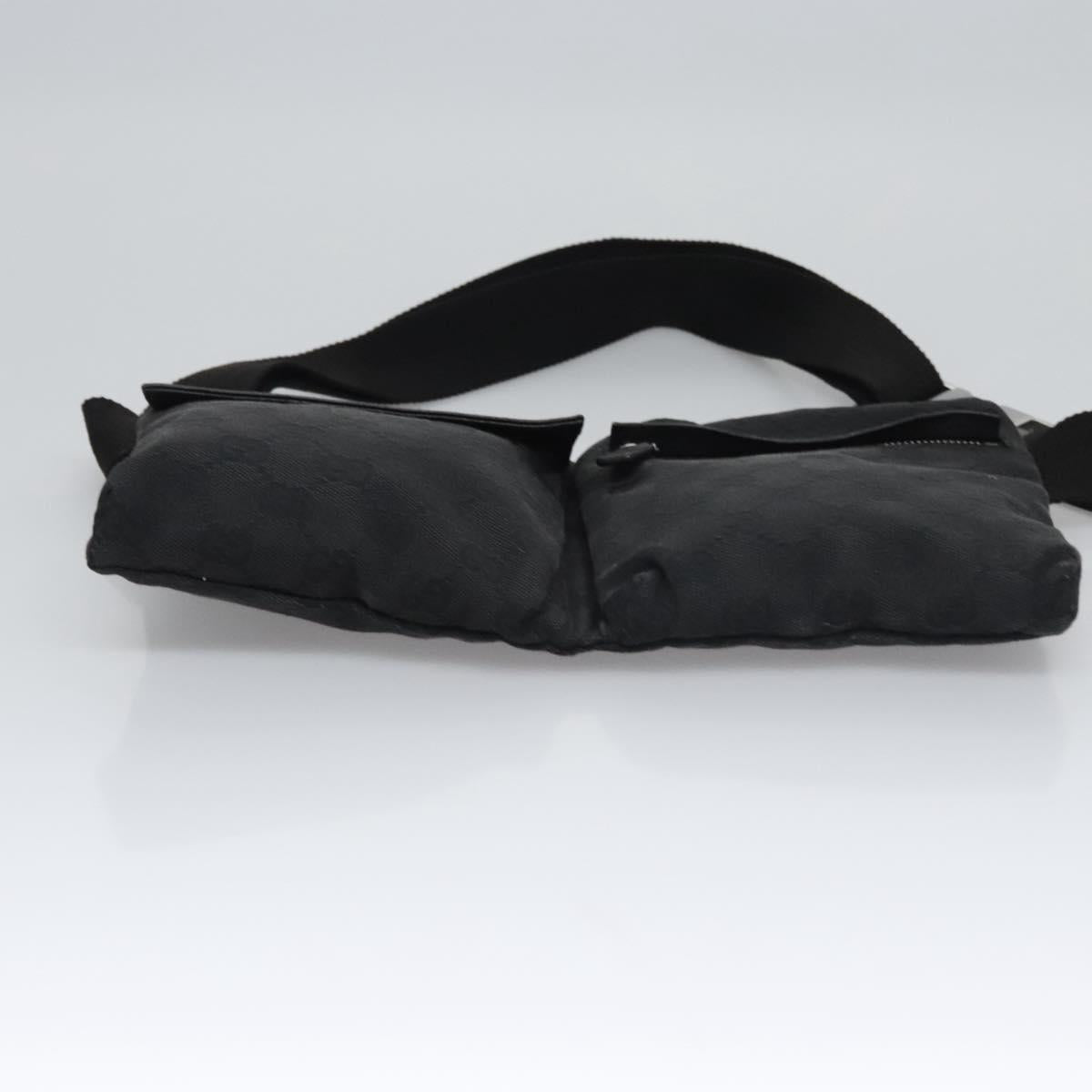 GUCCI GG Canvas Waist bag Black Silver 28566 Auth hk2128