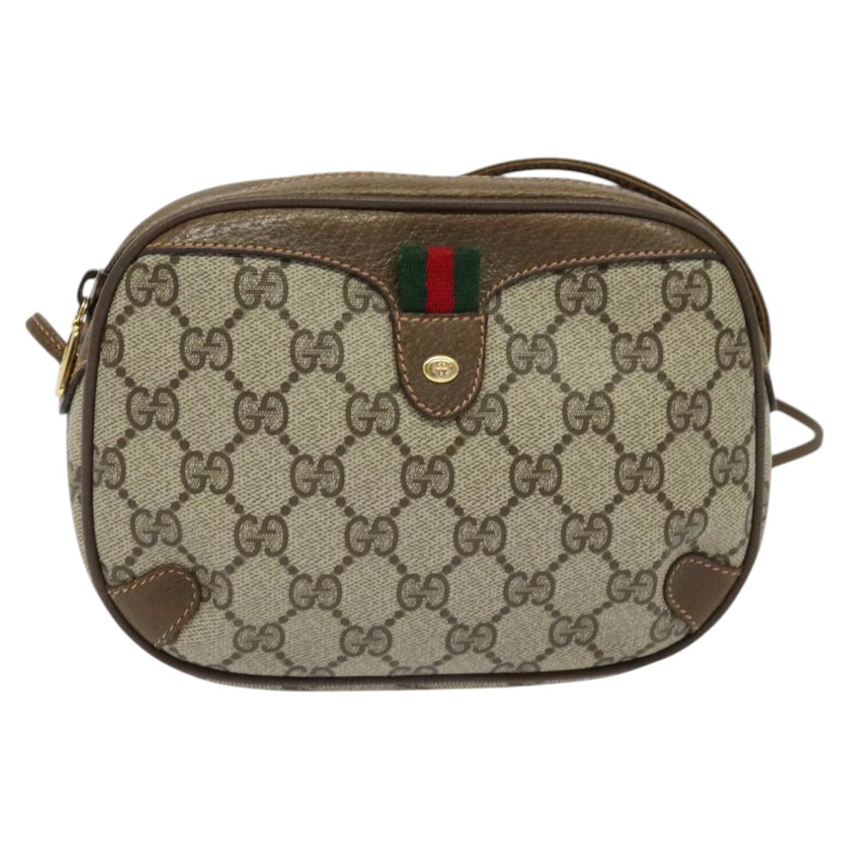 GUCCI GG Supreme Web Sherry Line Shoulder Bag PVC Beige Gold Auth hk2136