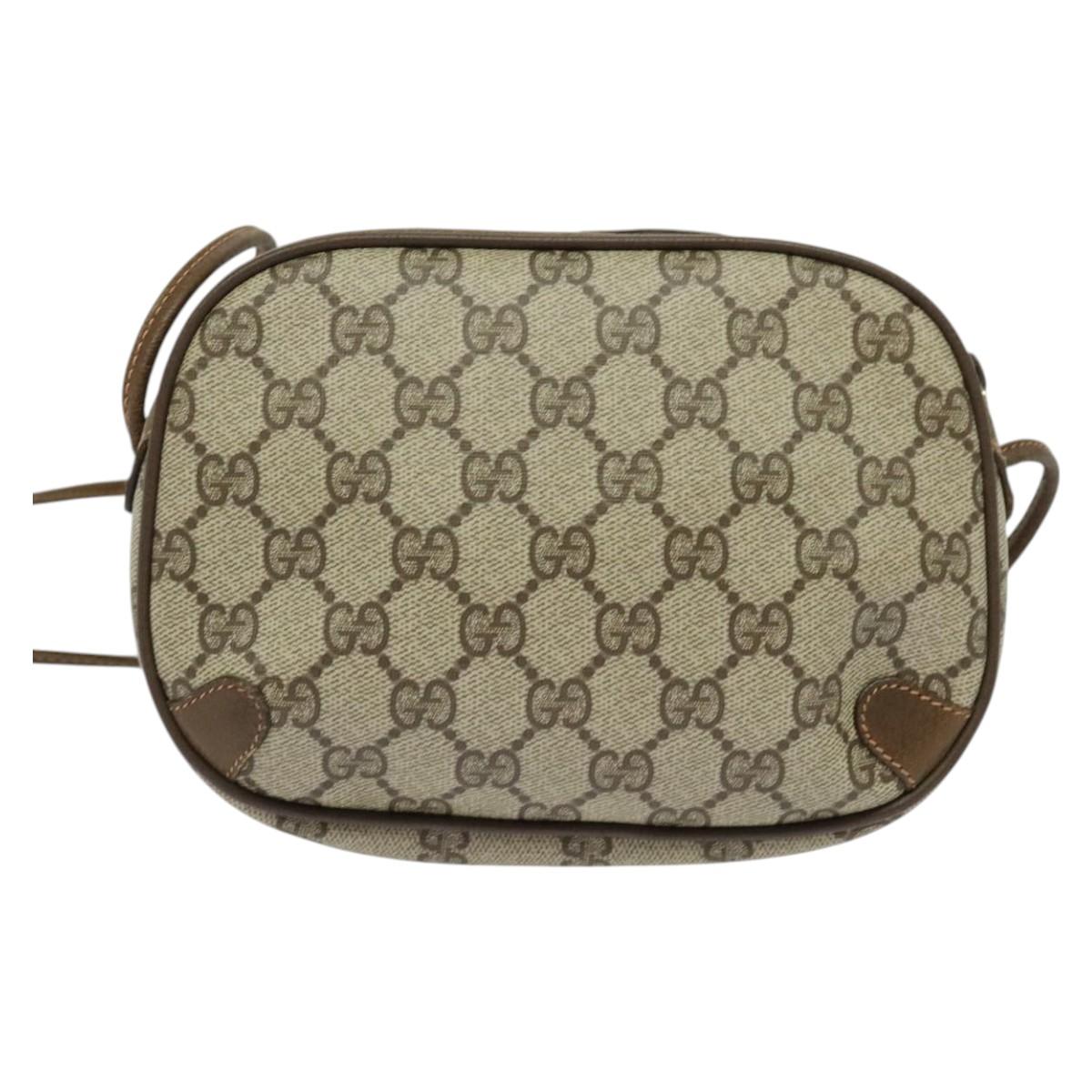 GUCCI GG Supreme Web Sherry Line Shoulder Bag PVC Beige Gold Auth hk2136