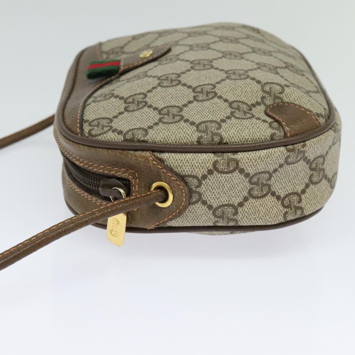 GUCCI GG Supreme Web Sherry Line Shoulder Bag PVC Beige Gold Auth hk2136
