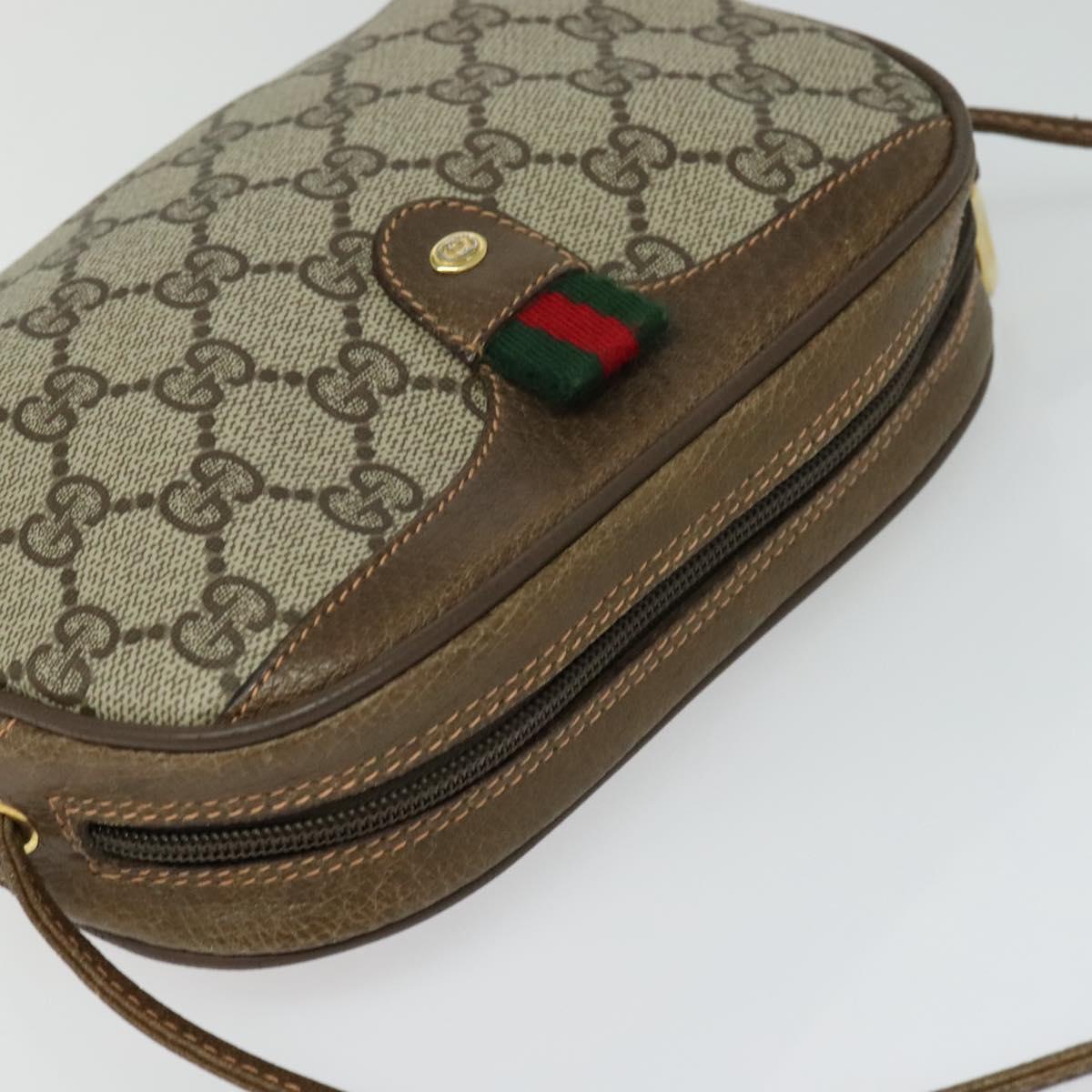 GUCCI GG Supreme Web Sherry Line Shoulder Bag PVC Beige Gold Auth hk2136