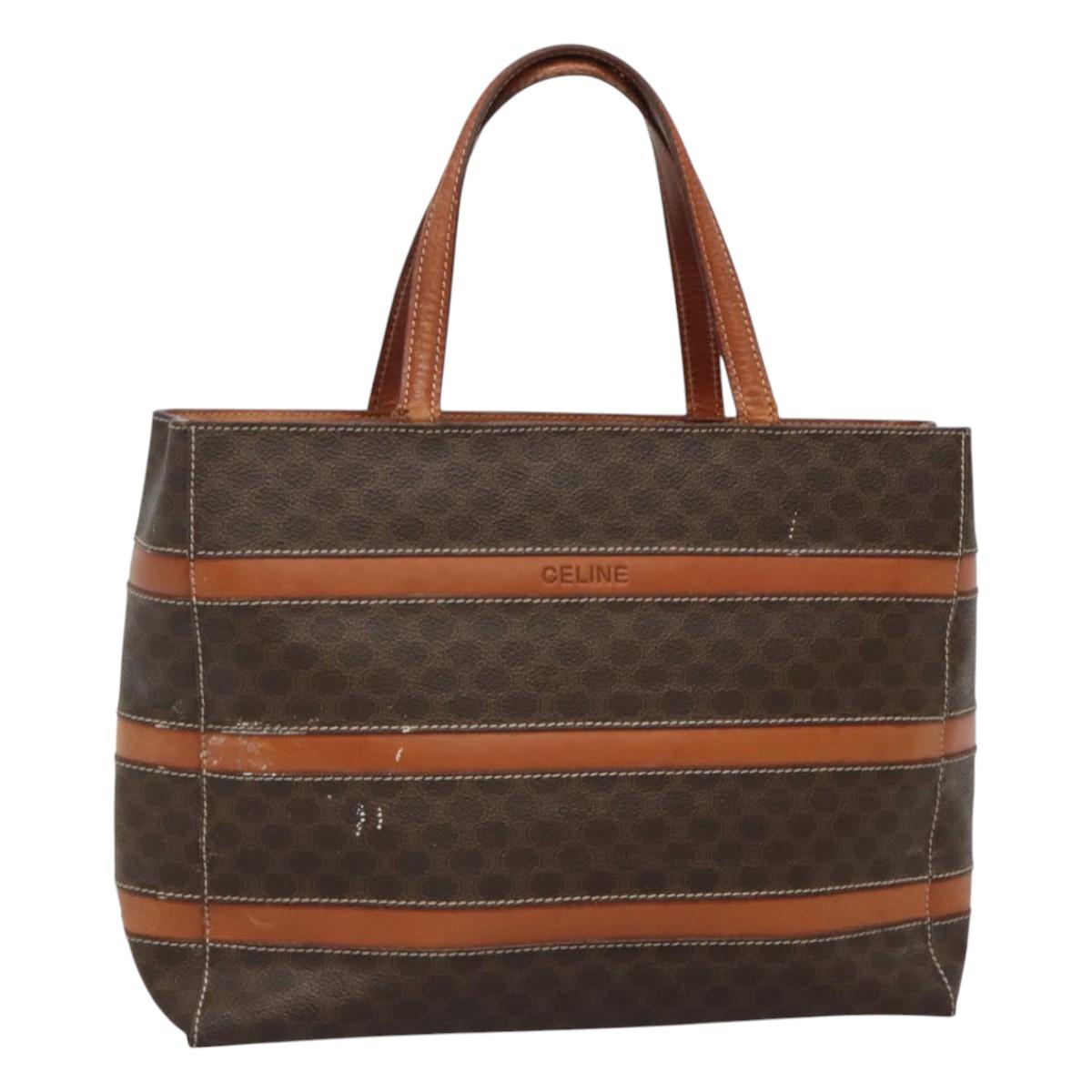 CELINE Macadam Canvas Hand Bag PVC Leather Gold Brown Auth hk2156