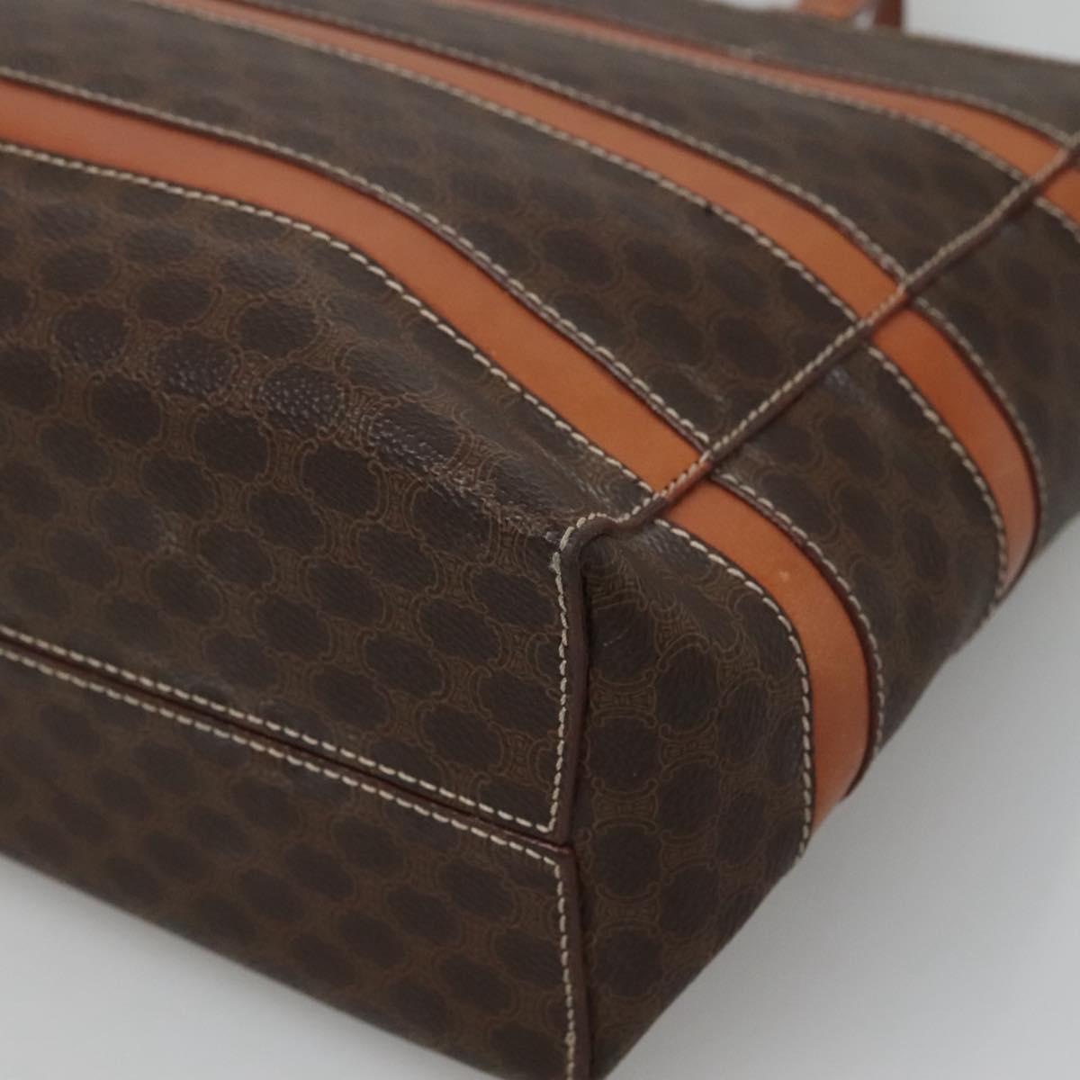 CELINE Macadam Canvas Hand Bag PVC Leather Gold Brown Auth hk2156