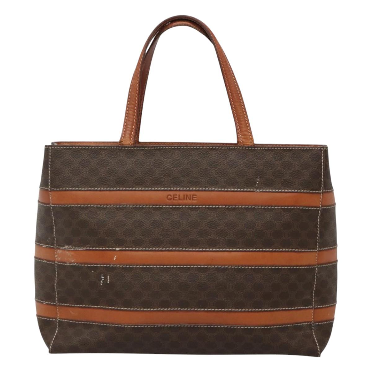 CELINE Macadam Canvas Hand Bag PVC Leather Gold Brown Auth hk2156