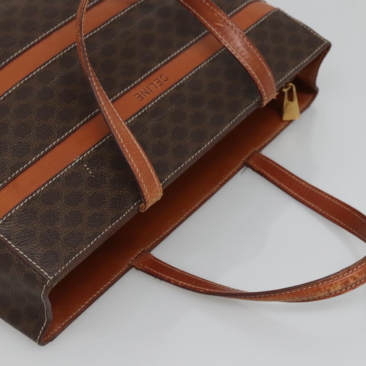 CELINE Macadam Canvas Hand Bag PVC Leather Gold Brown Auth hk2156