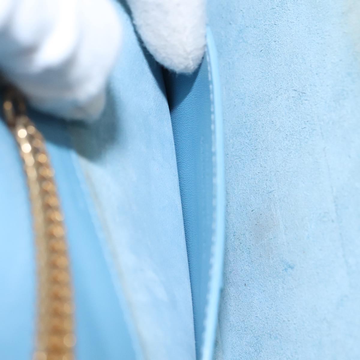 SAINT LAURENT Chain Shoulder Bag Leather Blue Gold Auth hk2168