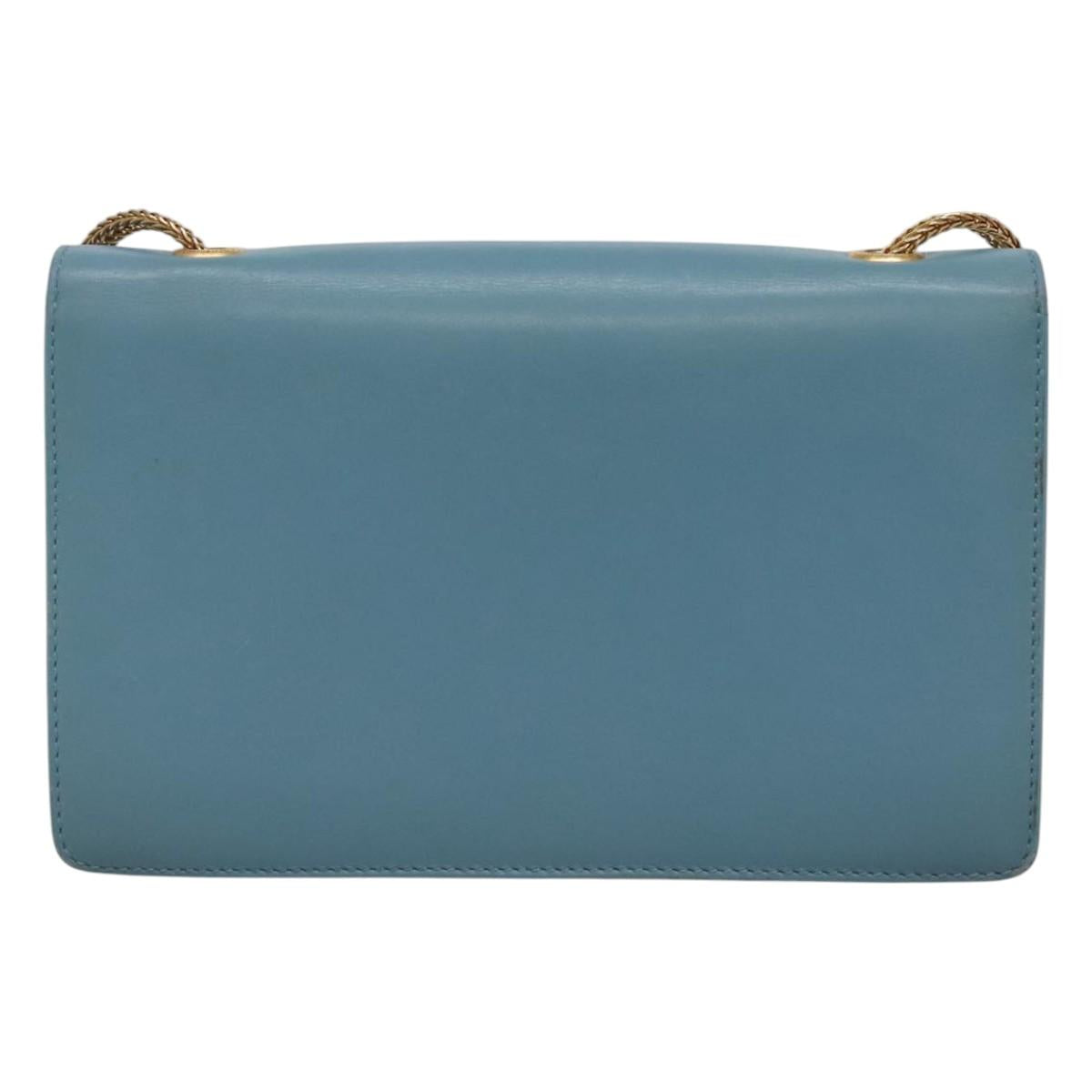 SAINT LAURENT Chain Shoulder Bag Leather Blue Gold Auth hk2168