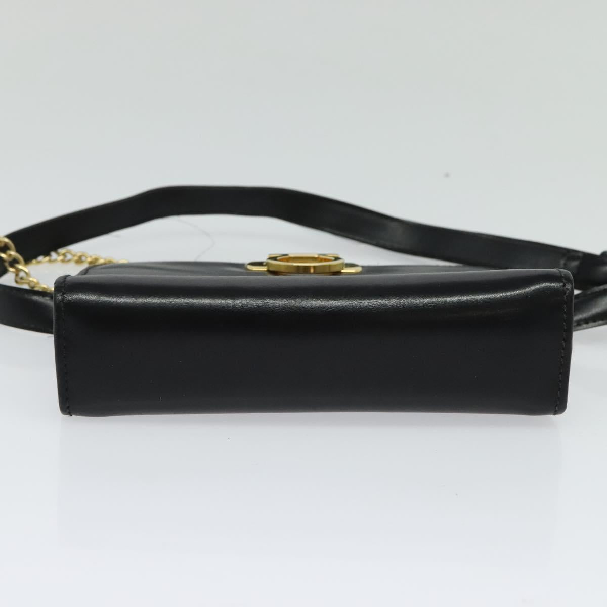Salvatore Ferragamo Gancini Chain Bag Leather 2way Black Gold Silver Auth hk2202