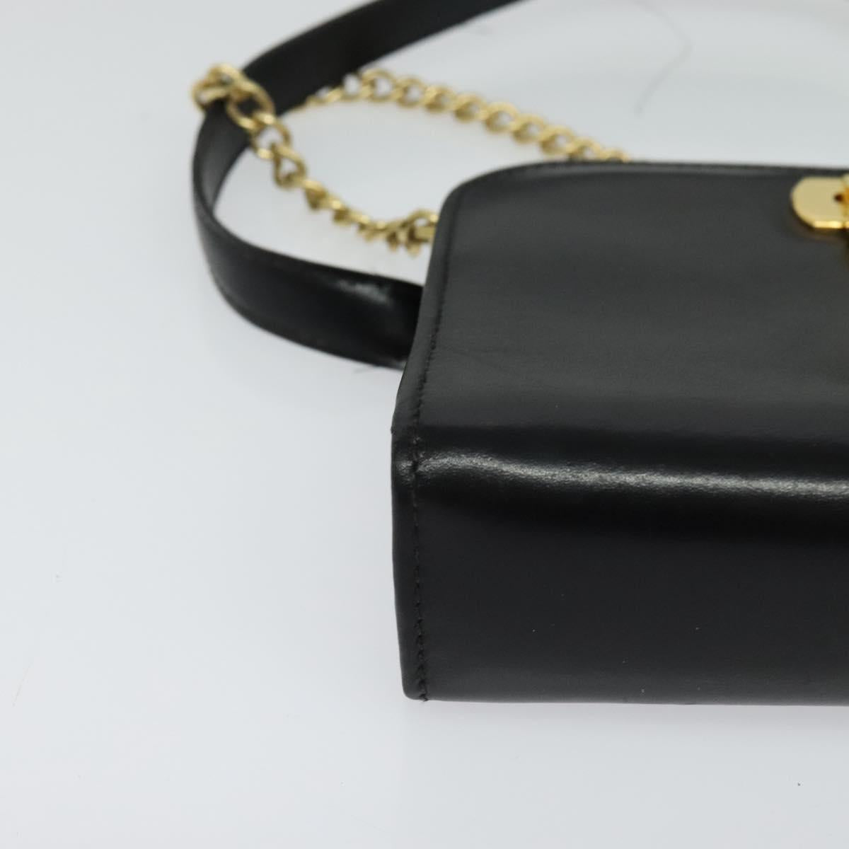 Salvatore Ferragamo Gancini Chain Bag Leather 2way Black Gold Silver Auth hk2202