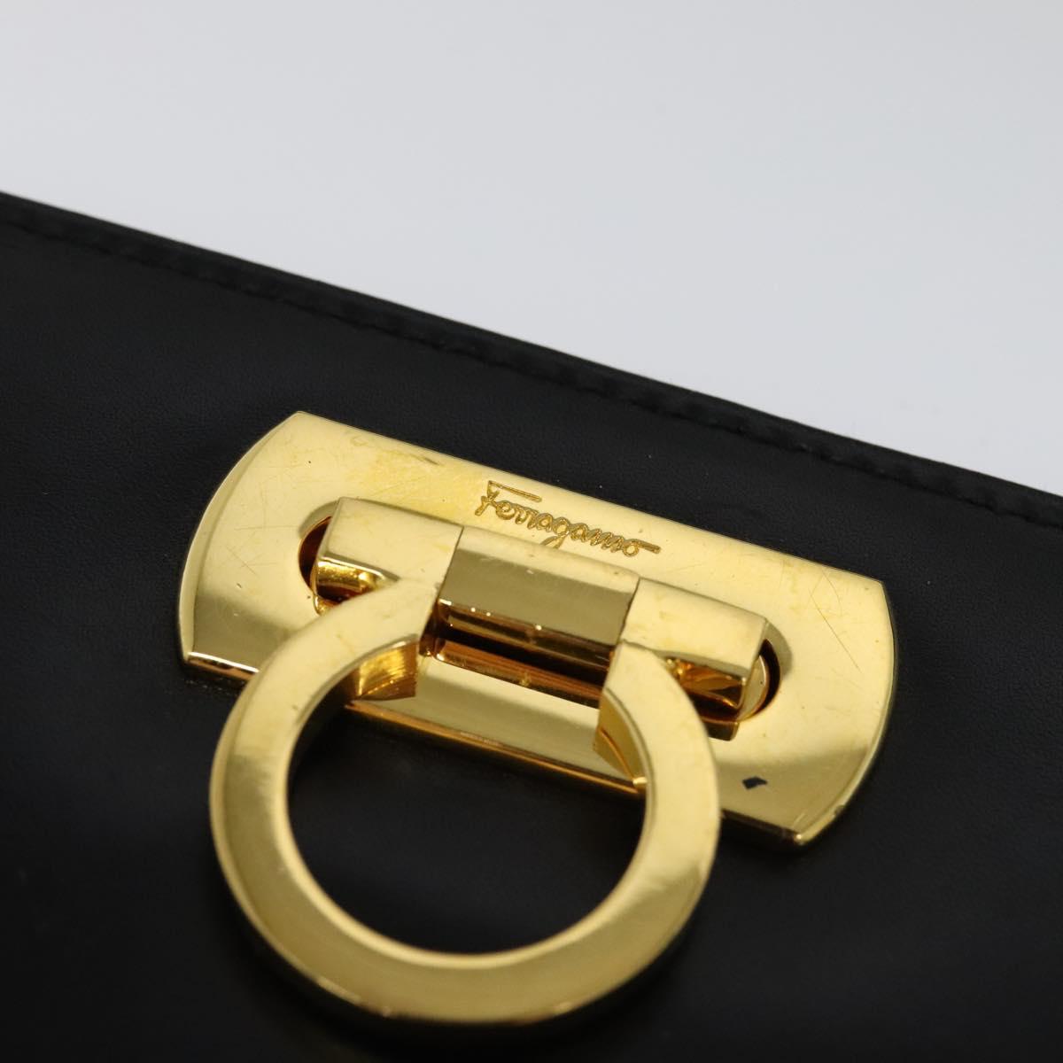 Salvatore Ferragamo Gancini Chain Bag Leather 2way Black Gold Silver Auth hk2202