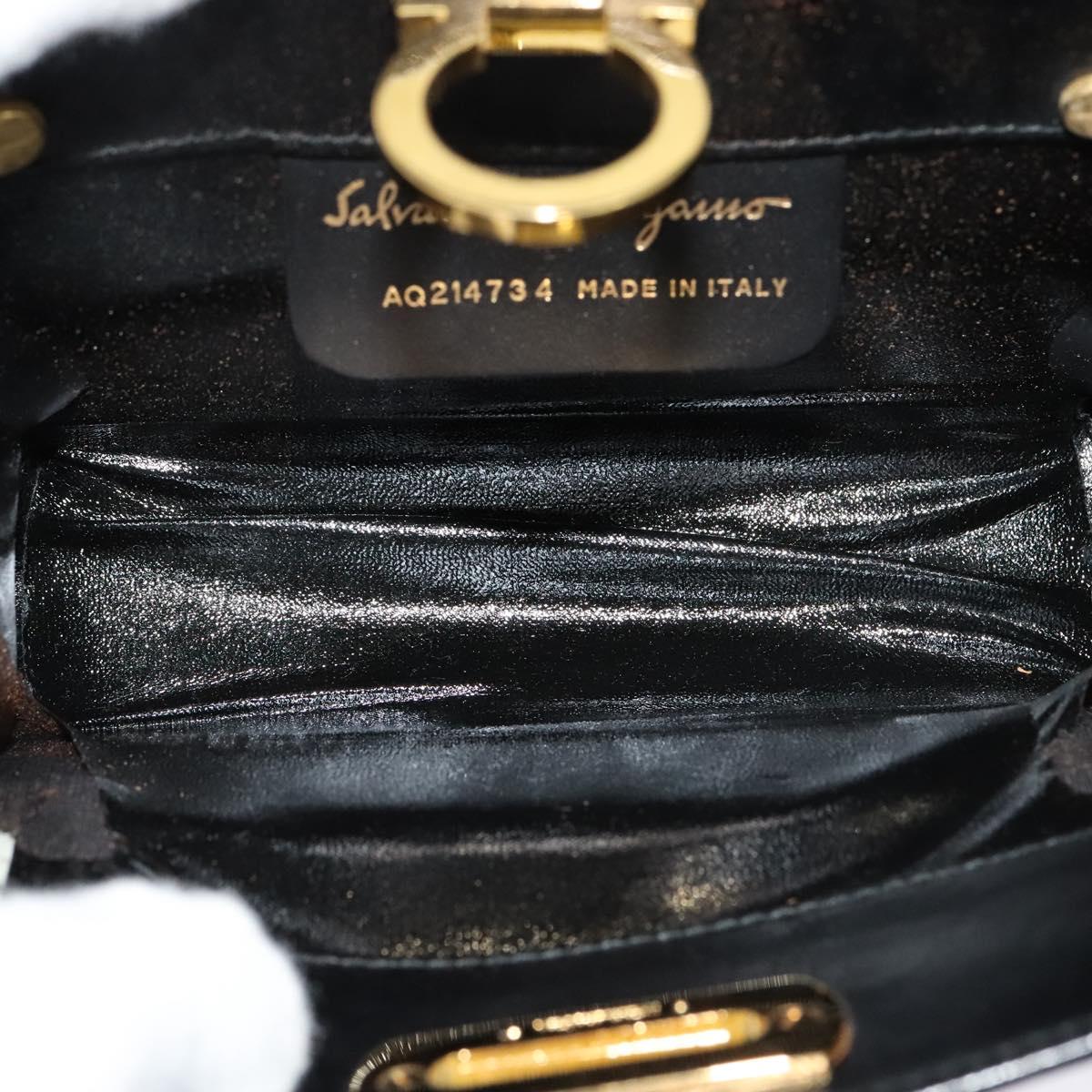 Salvatore Ferragamo Gancini Chain Bag Leather 2way Black Gold Silver Auth hk2202