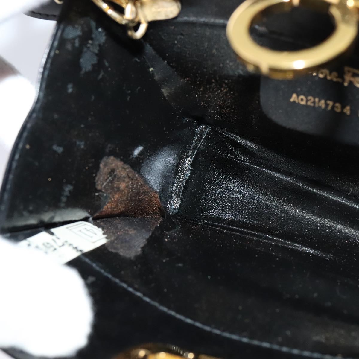 Salvatore Ferragamo Gancini Chain Bag Leather 2way Black Gold Silver Auth hk2202