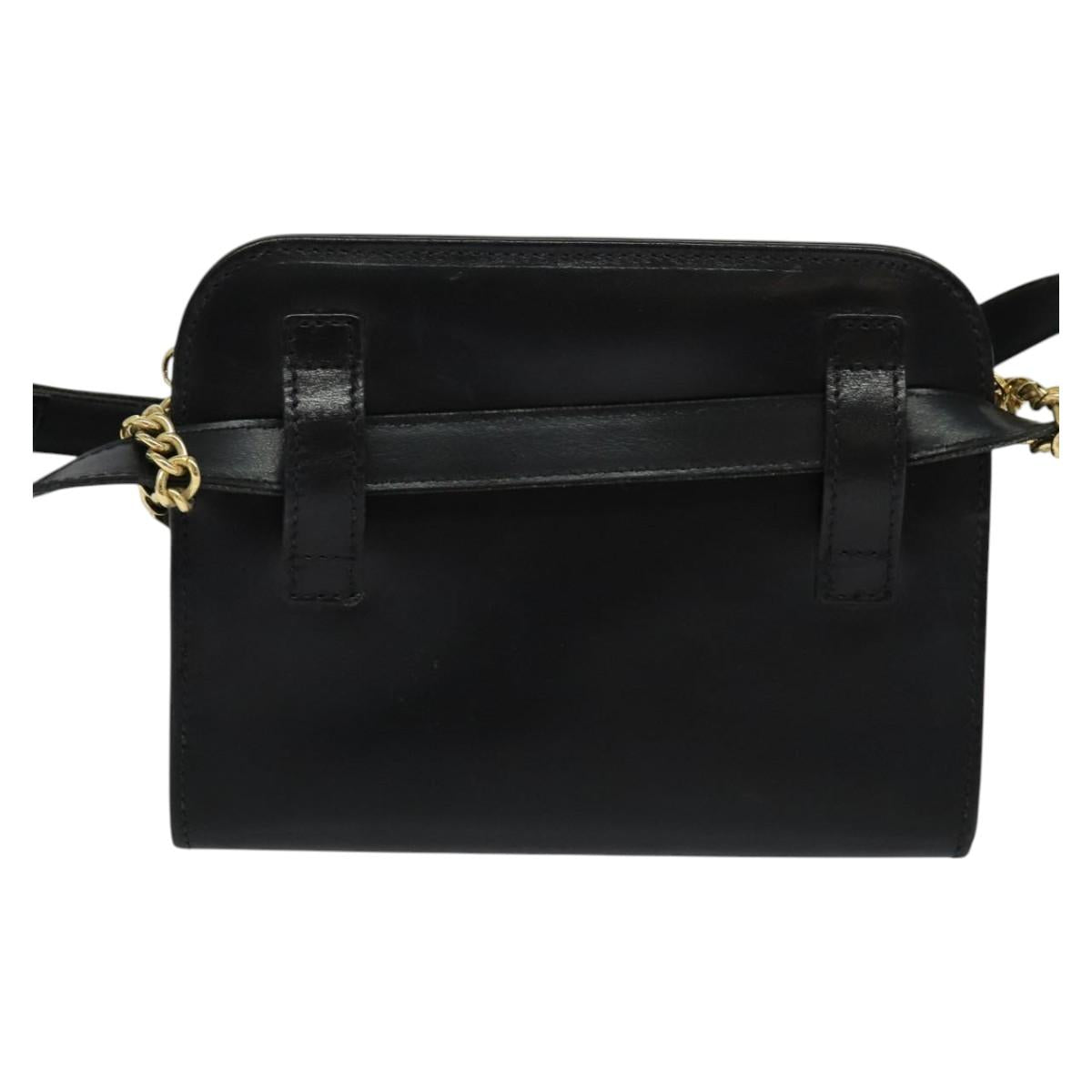 Salvatore Ferragamo Gancini Chain Bag Leather 2way Black Gold Silver Auth hk2202