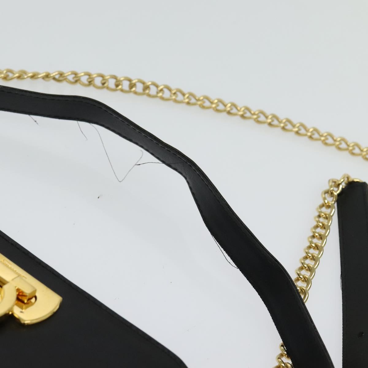 Salvatore Ferragamo Gancini Chain Bag Leather 2way Black Gold Silver Auth hk2202