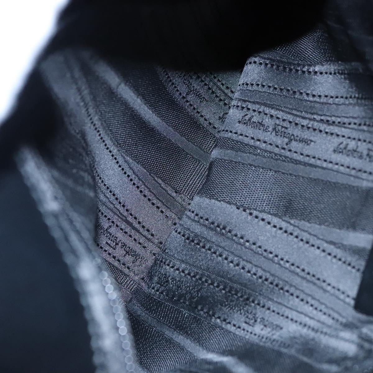 Salvatore Ferragamo Gancini Hand Bag Patent leather Black Silver Auth hk2206