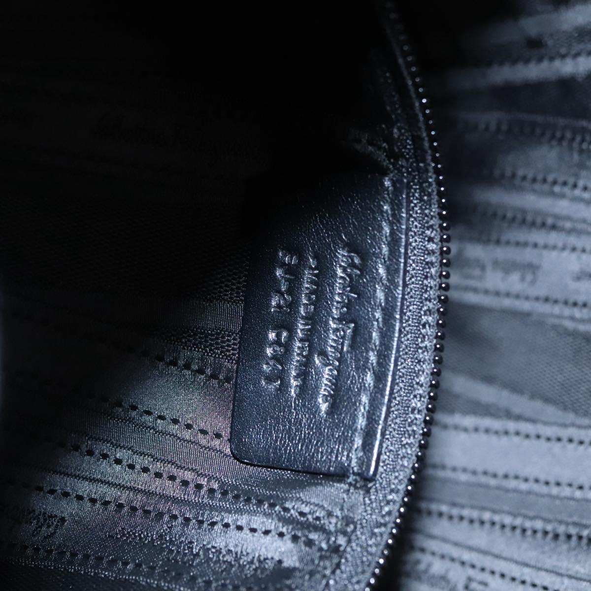 Salvatore Ferragamo Gancini Hand Bag Patent leather Black Silver Auth hk2206