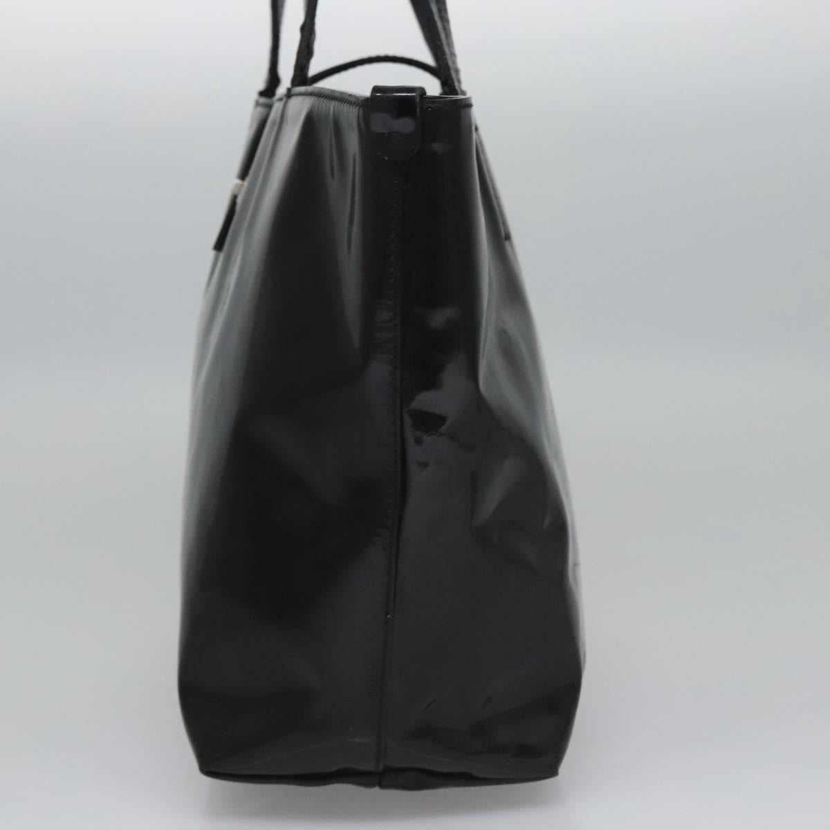 Salvatore Ferragamo Gancini Hand Bag Patent leather Black Silver Auth hk2206