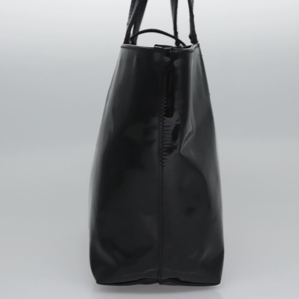 Salvatore Ferragamo Gancini Hand Bag Patent leather Black Silver Auth hk2206