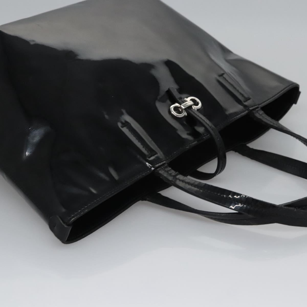 Salvatore Ferragamo Gancini Hand Bag Patent leather Black Silver Auth hk2206