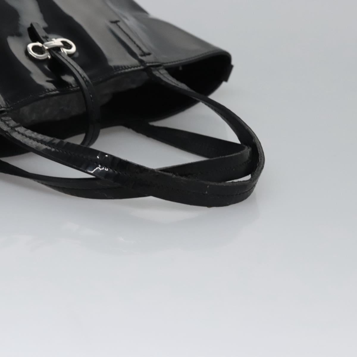 Salvatore Ferragamo Gancini Hand Bag Patent leather Black Silver Auth hk2206