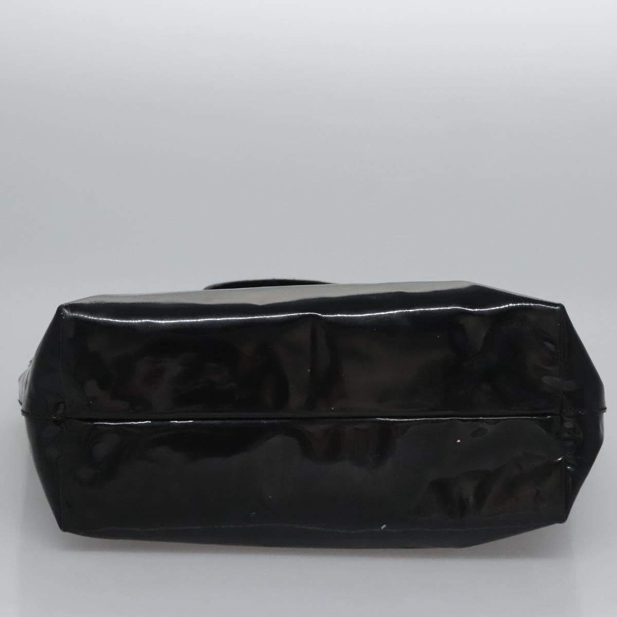 Salvatore Ferragamo Gancini Hand Bag Patent leather Black Silver Auth hk2206