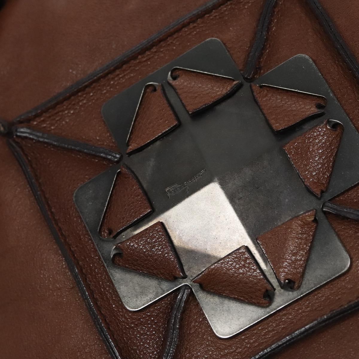 Salvatore Ferragamo Hand Bag Leather Brown Auth hk2207