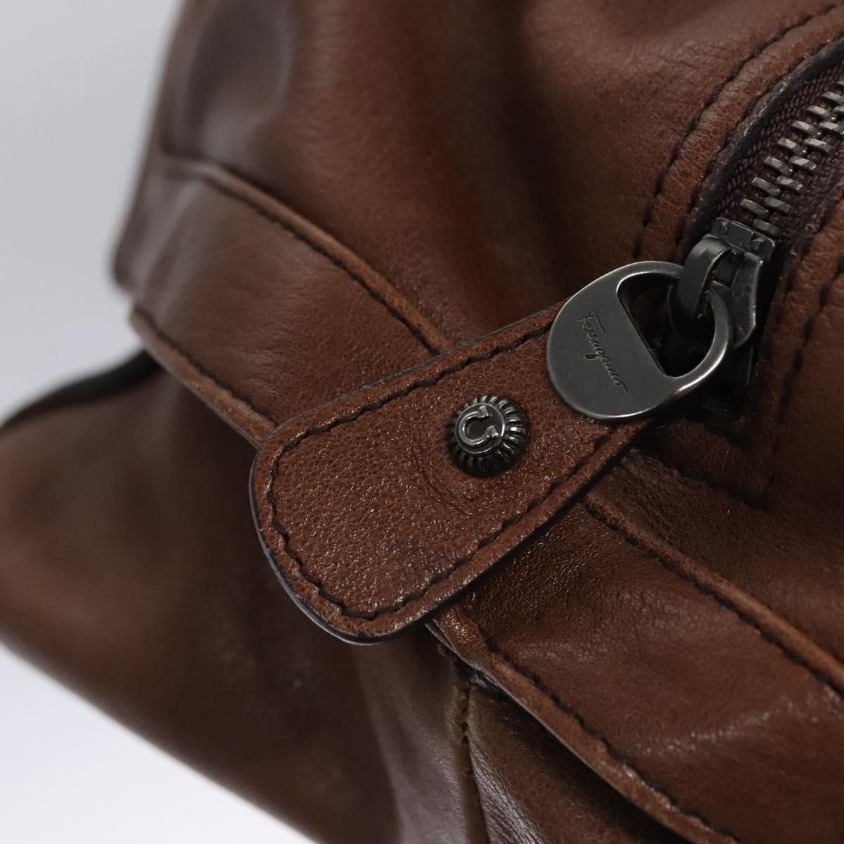 Salvatore Ferragamo Hand Bag Leather Brown Auth hk2207