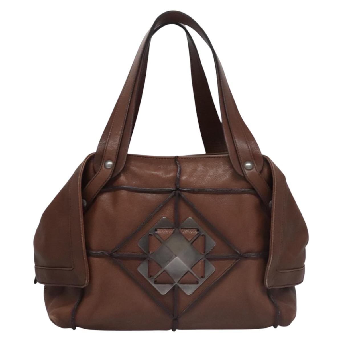 Salvatore Ferragamo Hand Bag Leather Brown Auth hk2207