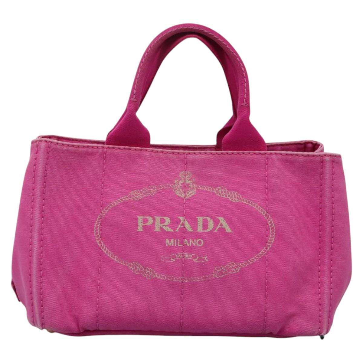 PRADA Canapa MM Tote Bag Denim Pink Gold Auth hk2211