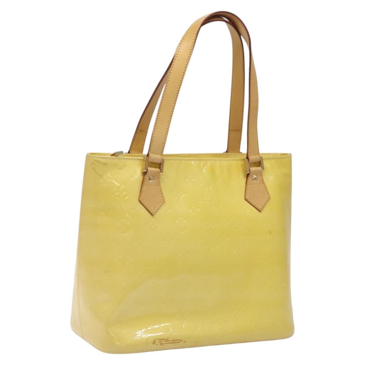 LOUIS VUITTON Monogram Vernis Houston Hand Bag Lime Yellow M91055 LV Auth hk2222