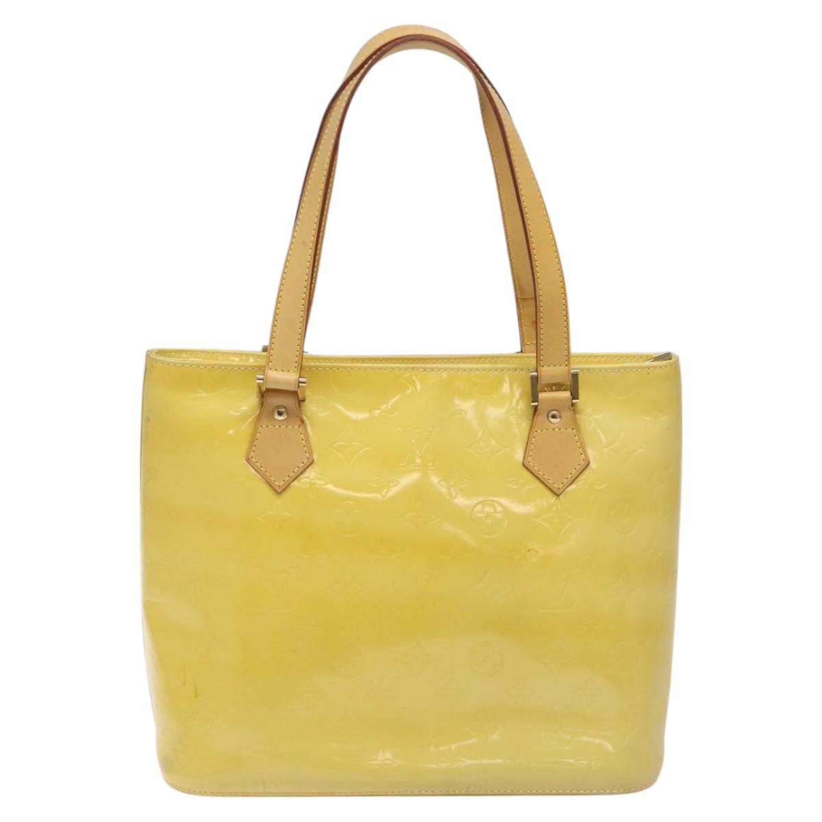 LOUIS VUITTON Monogram Vernis Houston Hand Bag Lime Yellow M91055 LV Auth hk2222