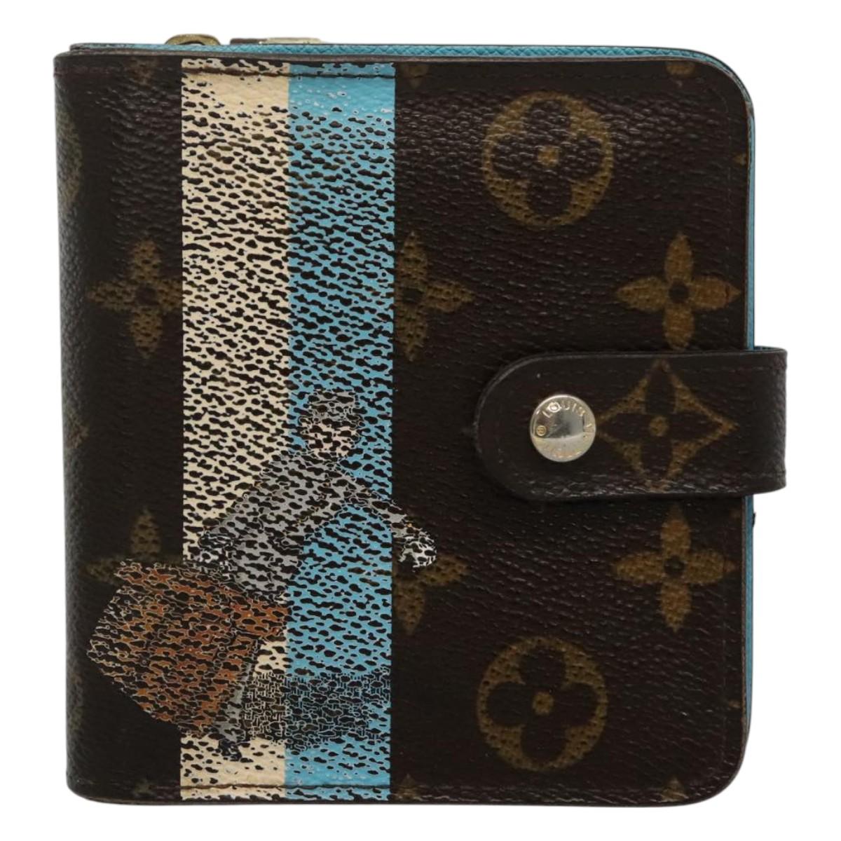 LOUIS VUITTON Monogram Groom Compact Zip Wallet Blue M60036 LV Auth hk2238