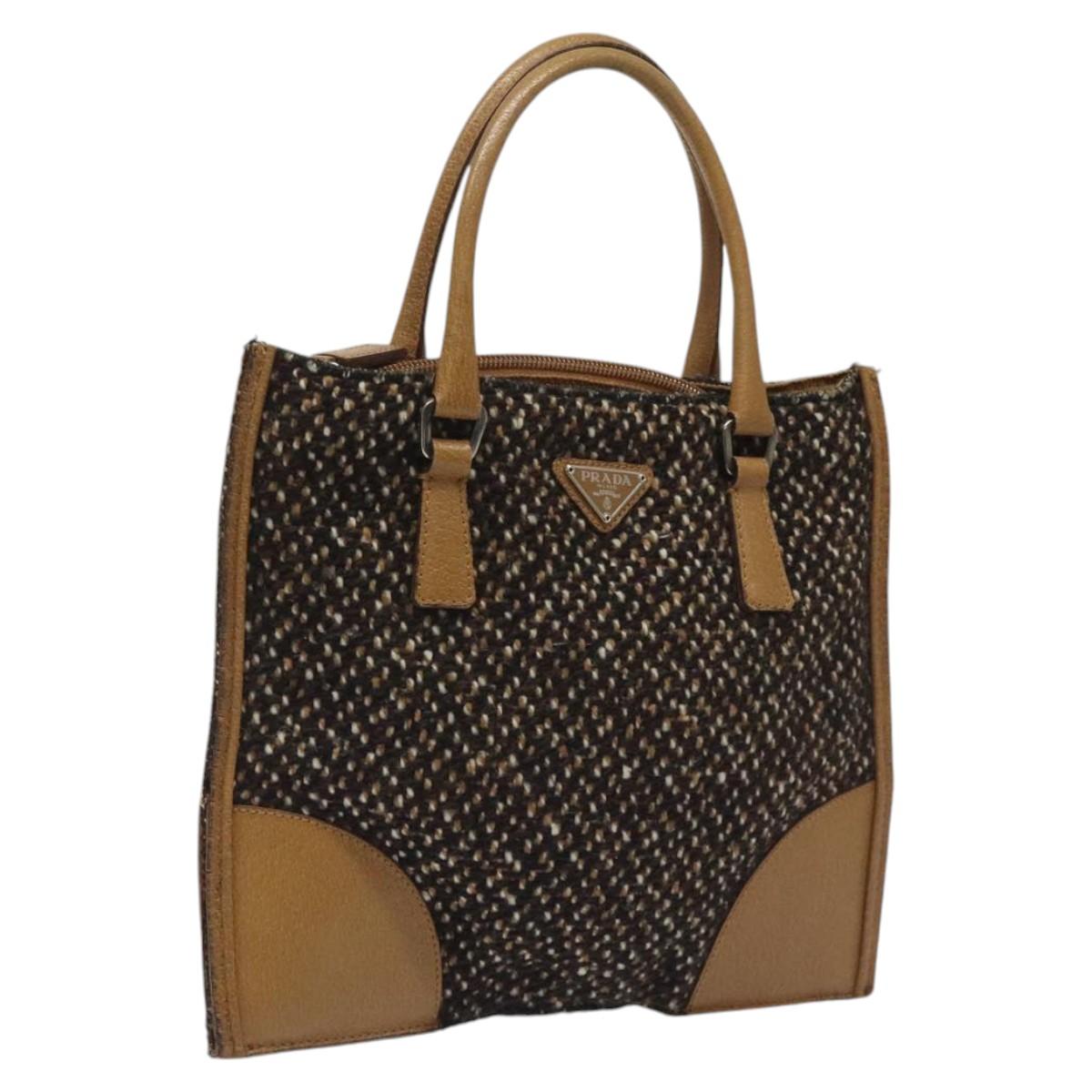 PRADA Hand Bag Wool Brown Auth hk2259
