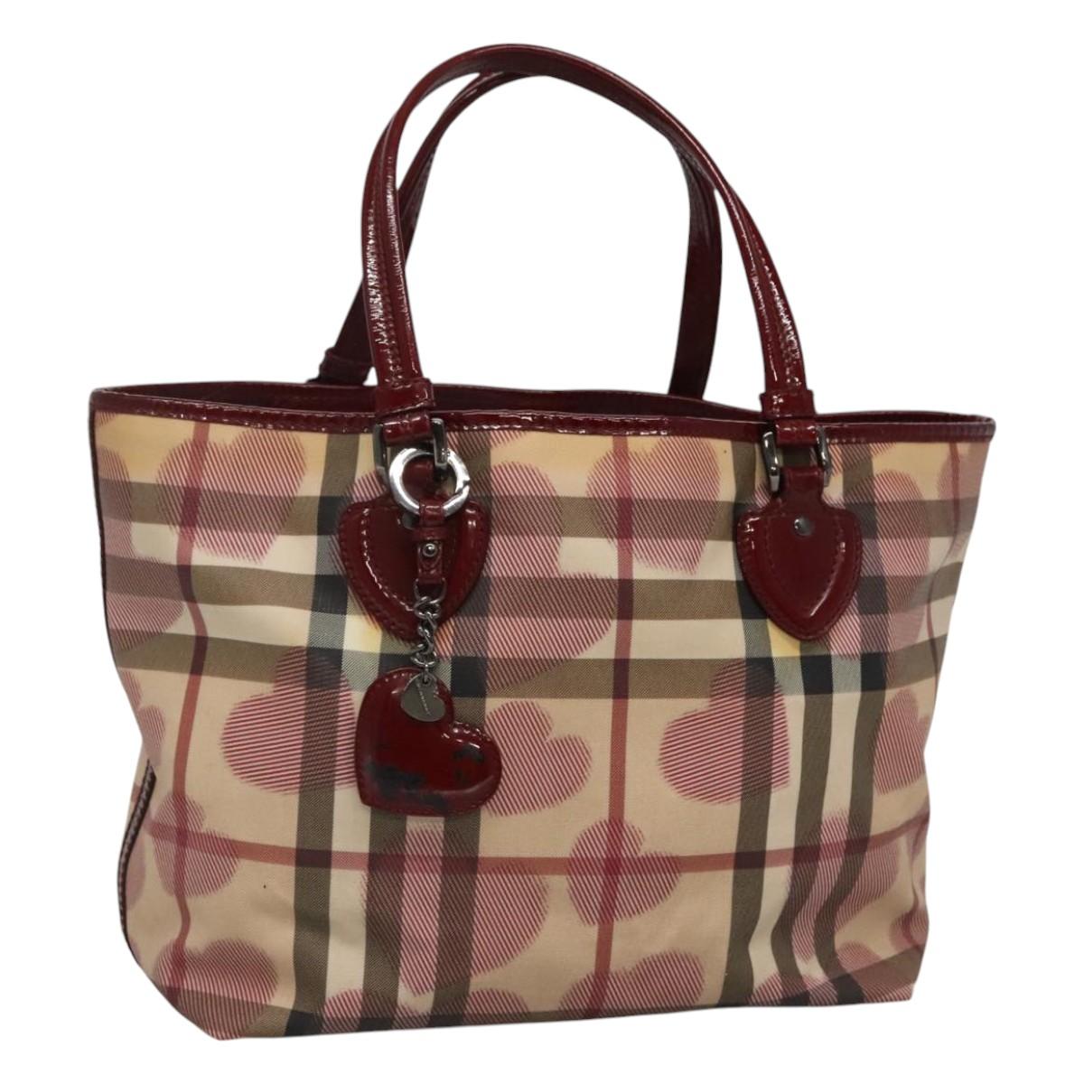 BURBERRY Nova Check Tote Bag PVC Red Silver Auth hk2263