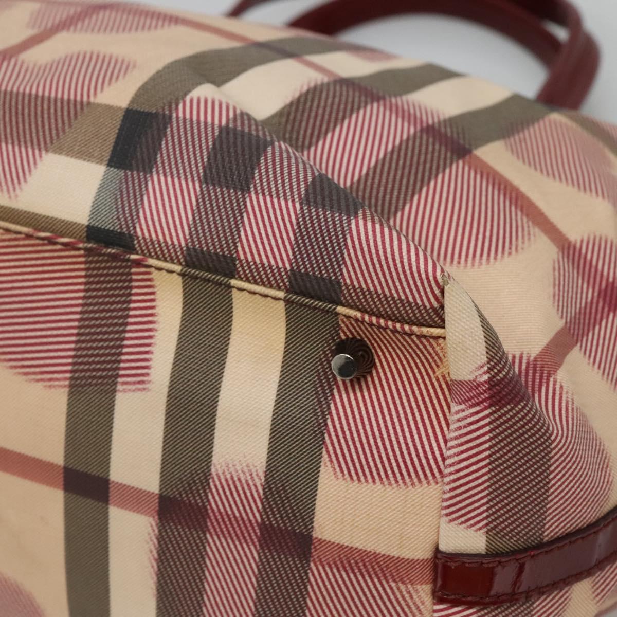 BURBERRY Nova Check Tote Bag PVC Red Silver Auth hk2263