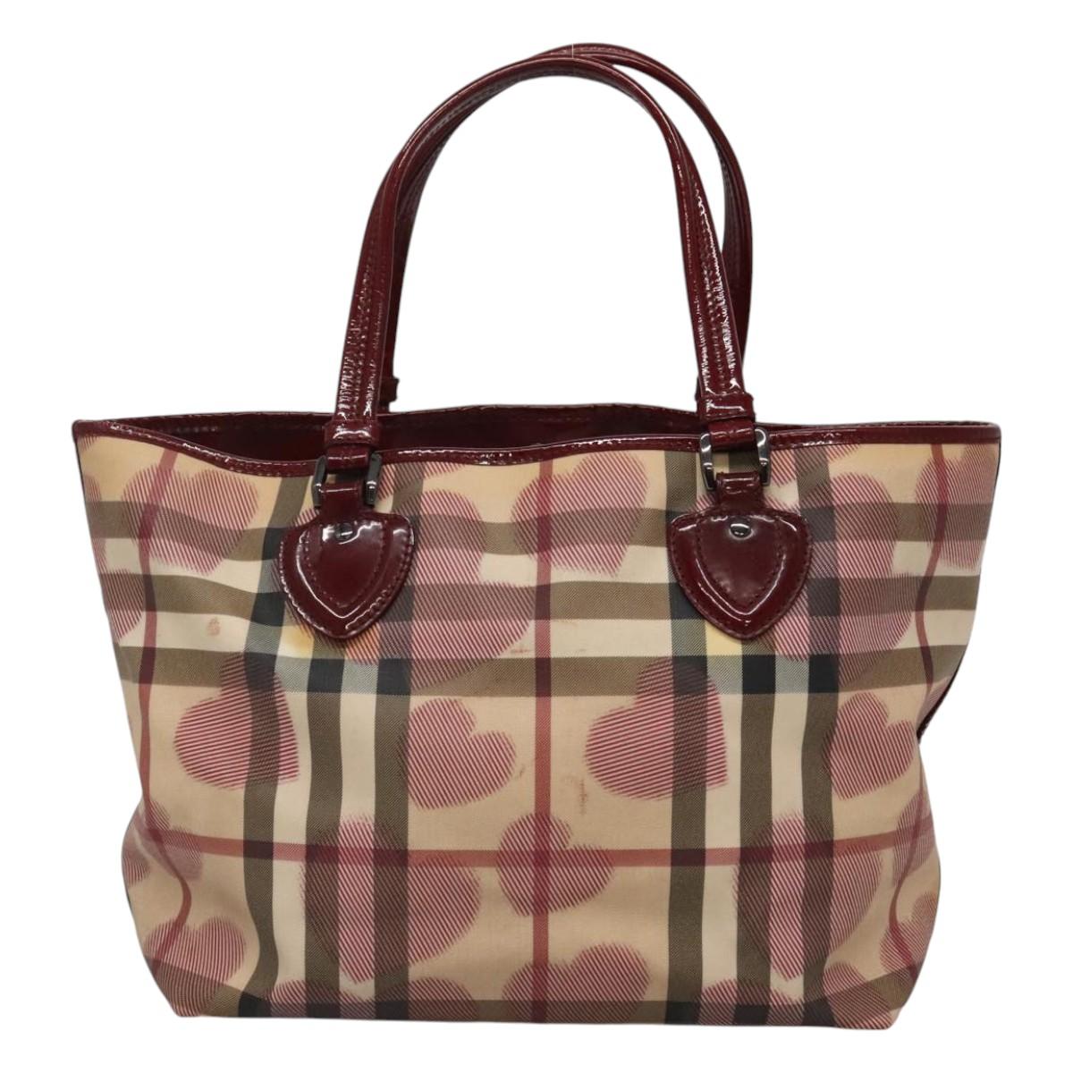 BURBERRY Nova Check Tote Bag PVC Red Silver Auth hk2263