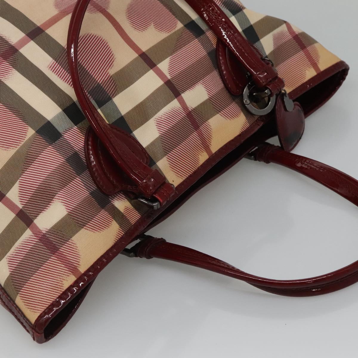 BURBERRY Nova Check Tote Bag PVC Red Silver Auth hk2263