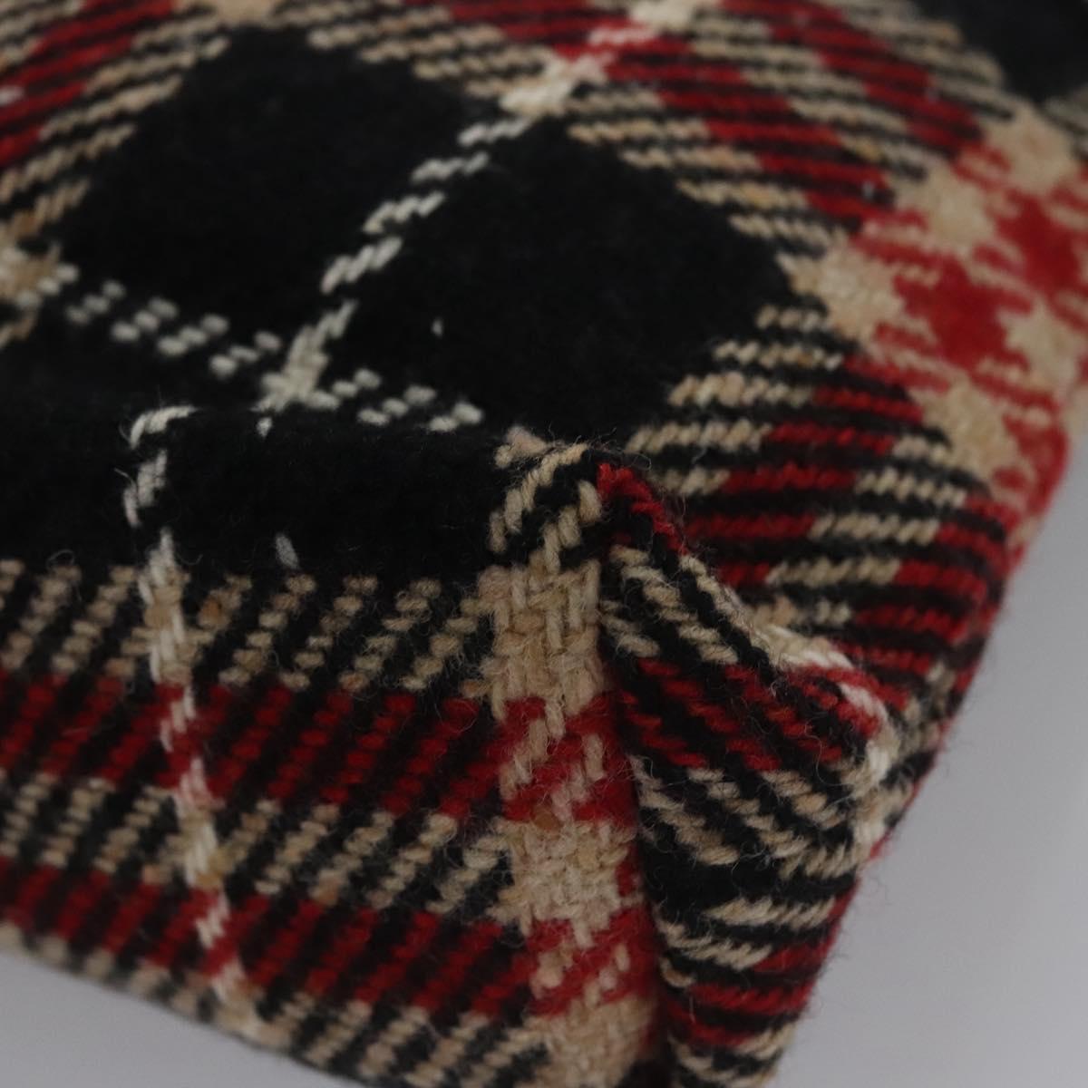 BURBERRY Nova Check Hand Bag Wool Red Black Auth hk2273