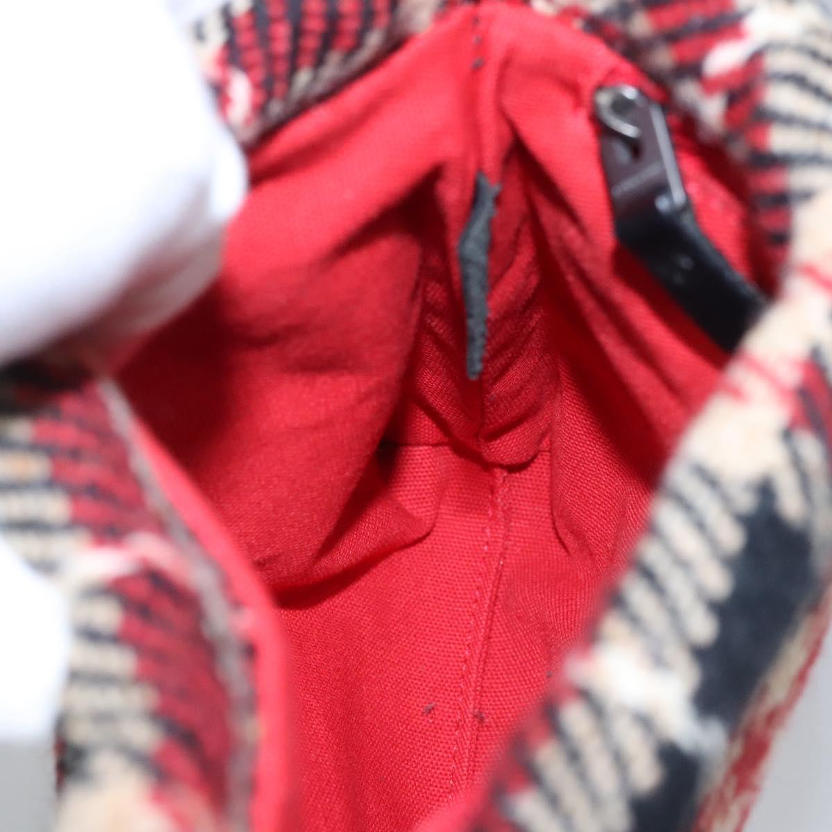 BURBERRY Nova Check Hand Bag Wool Red Black Auth hk2273