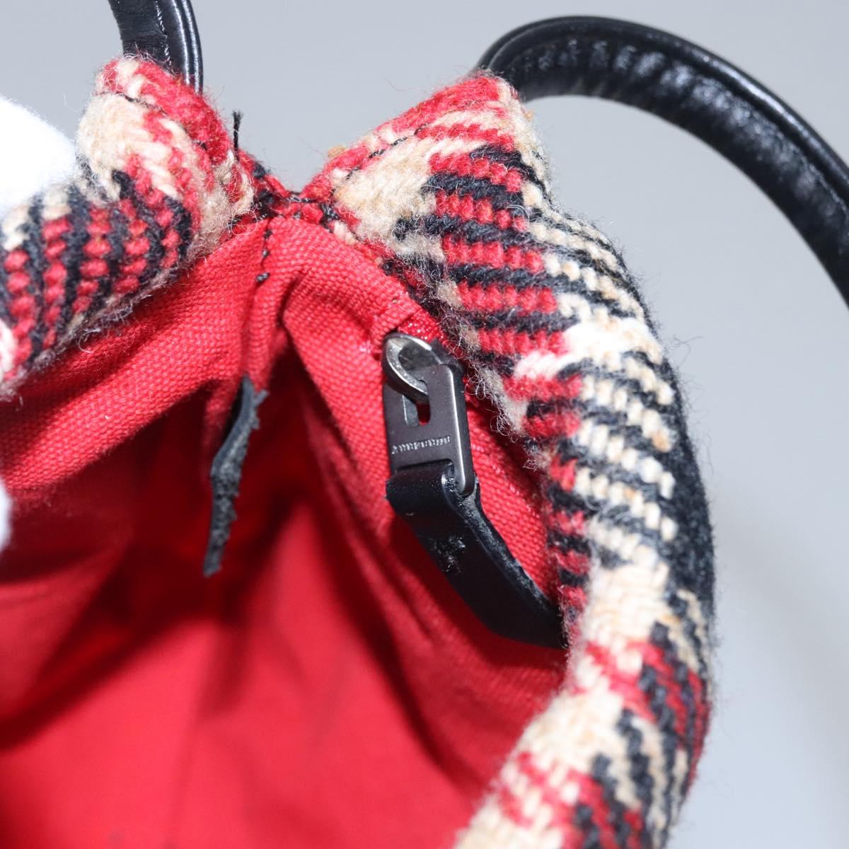 BURBERRY Nova Check Hand Bag Wool Red Black Auth hk2273
