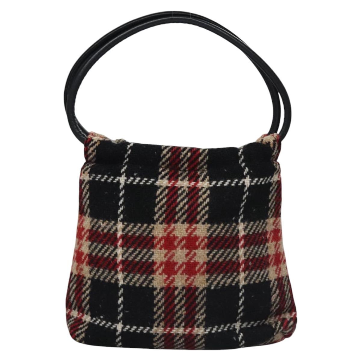 BURBERRY Nova Check Hand Bag Wool Red Black Auth hk2273