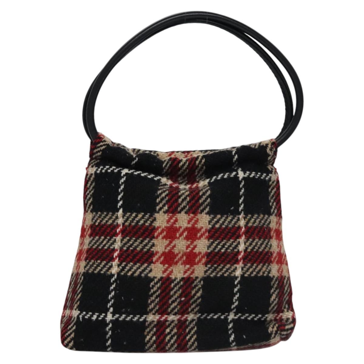 BURBERRY Nova Check Hand Bag Wool Red Black Auth hk2273