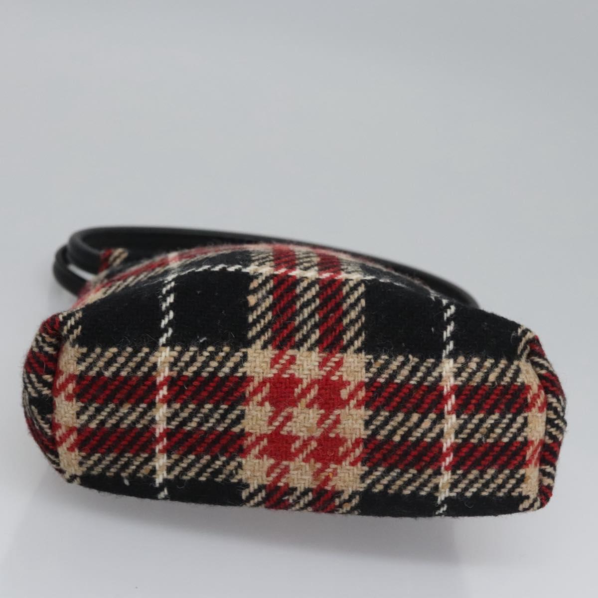 BURBERRY Nova Check Hand Bag Wool Red Black Auth hk2273