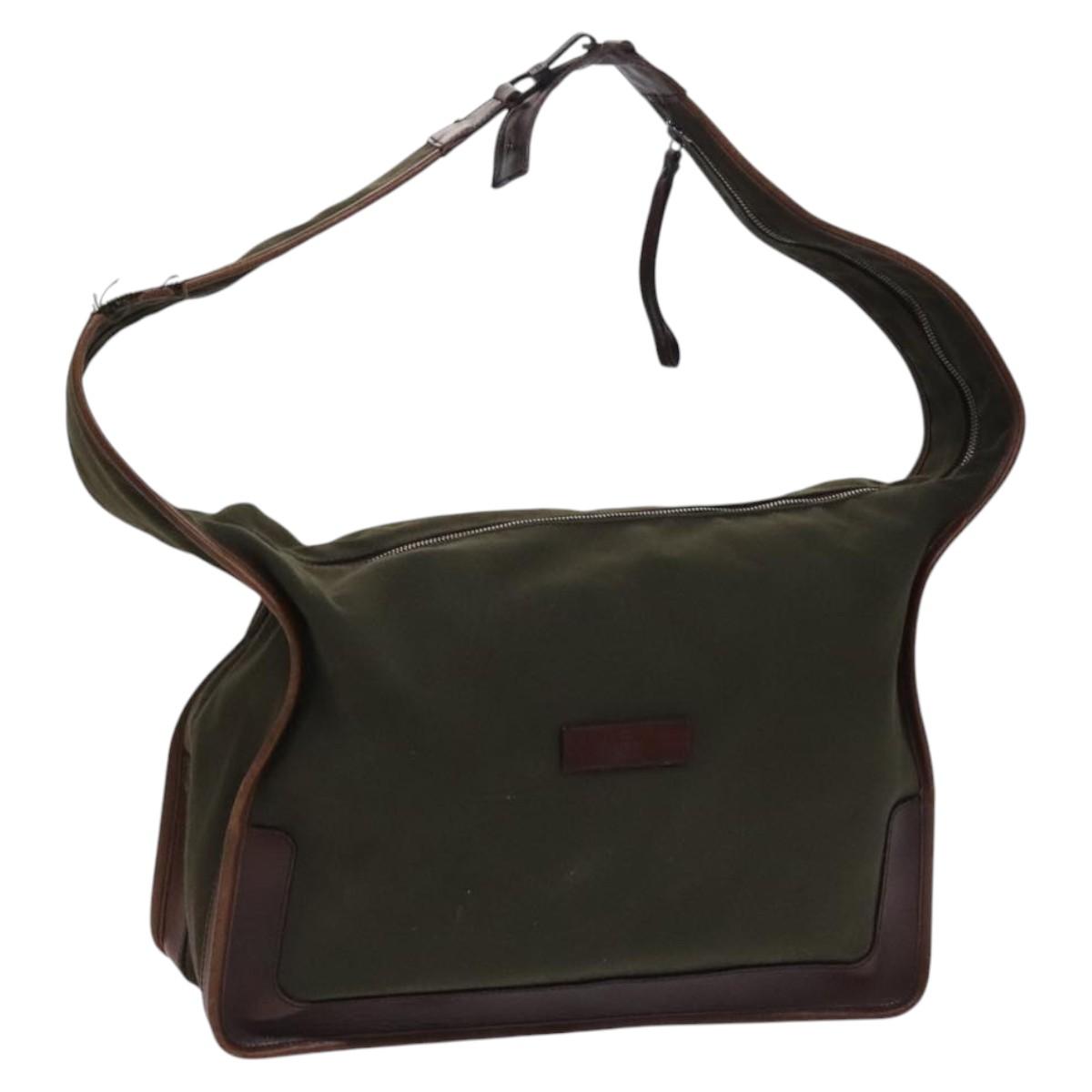 GUCCI Shoulder Bag Canvas Khaki Auth hk2330