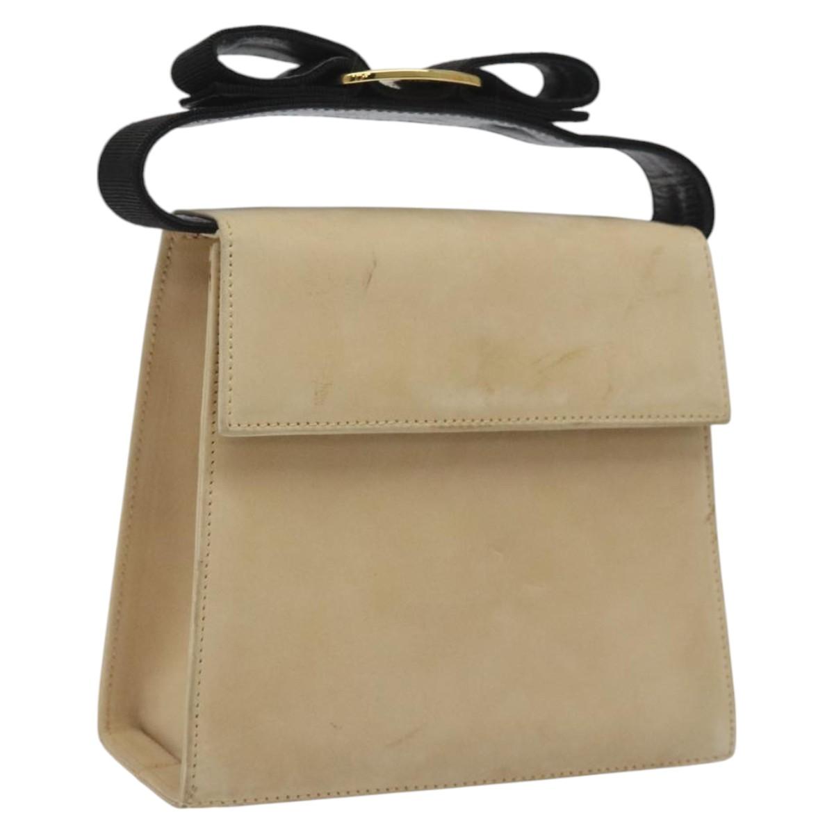 Salvatore Ferragamo Hand Bag Suede Beige Gold Auth hk2342