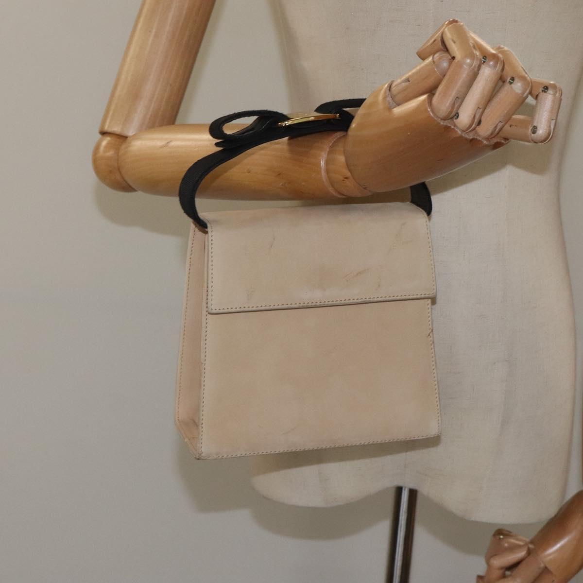 Salvatore Ferragamo Hand Bag Suede Beige Gold Auth hk2342