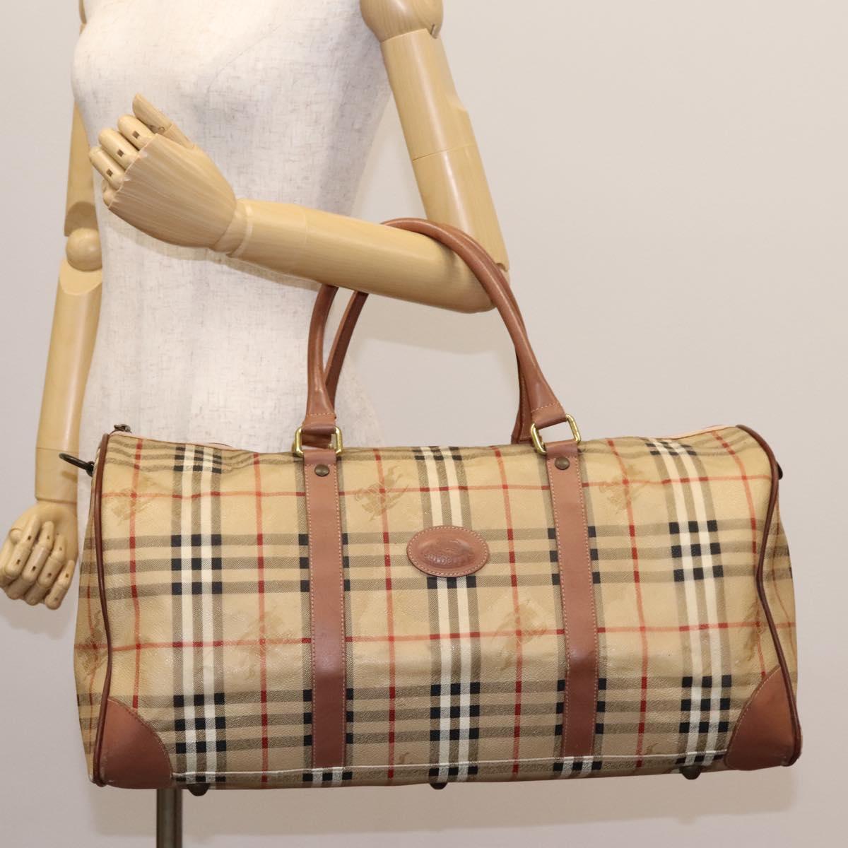 Burberrys Nova Check Boston Bag PVC Beige Auth hk2346